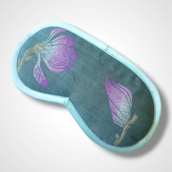 Sage Green Magnolias Linen Lotus Flower Lavender Eye Mask