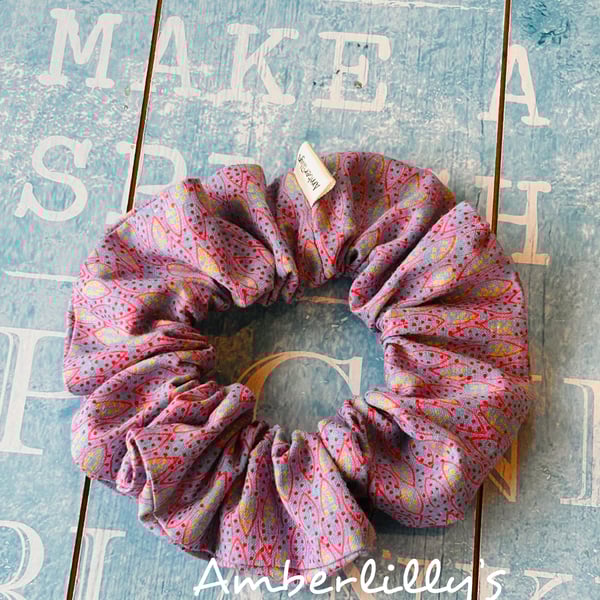 Scrunchie hair band in purples an red in cotton medium sized