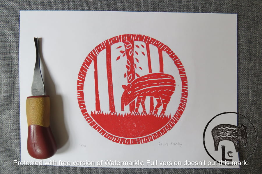 Red A4 Tapir linoprint (OE16)