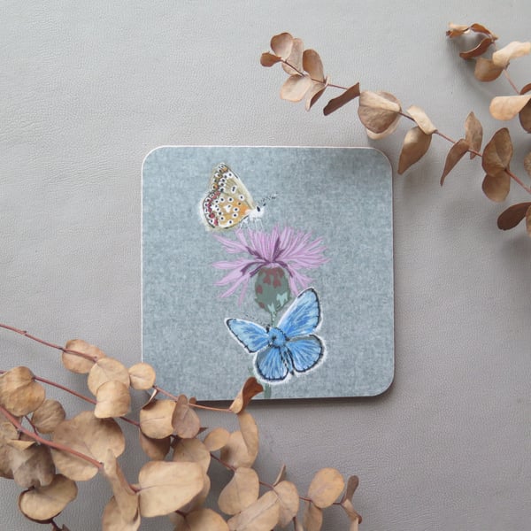 Common blue butterfly coaster
