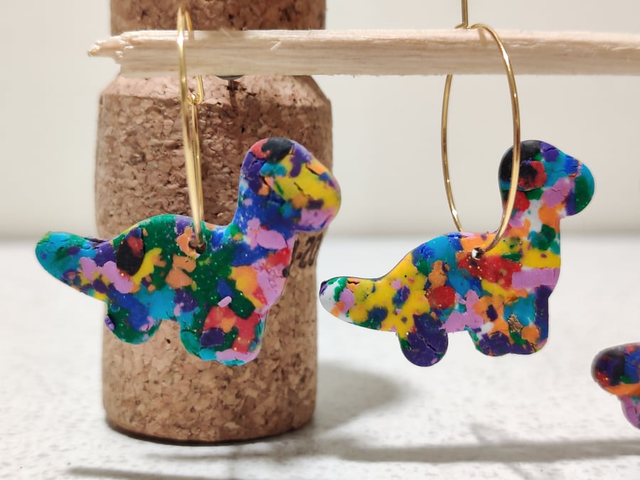 Rainbow sprinkles dino hoop earrings 