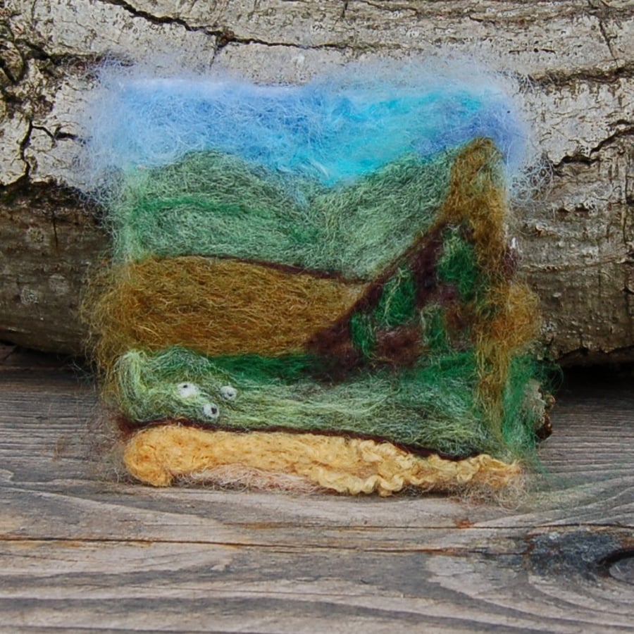 Needle felted picture - Yorkshire Dales Sheep  scene 4 x 4 ins 