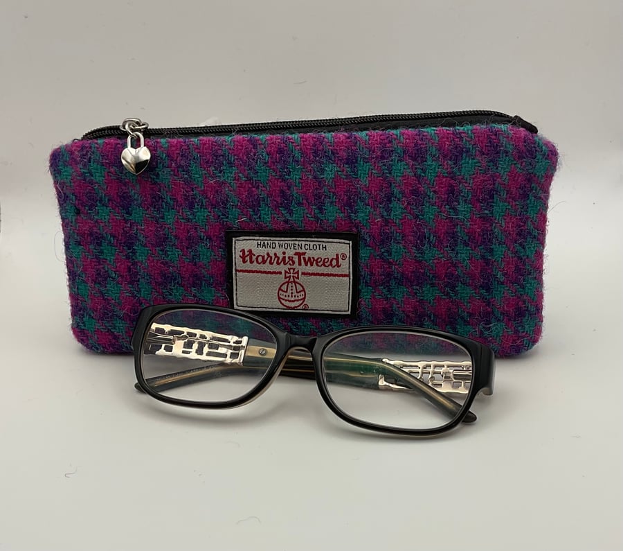 Harris Tweed Zipped Soft Glasses Case Handmade Scottish Wool Pouch