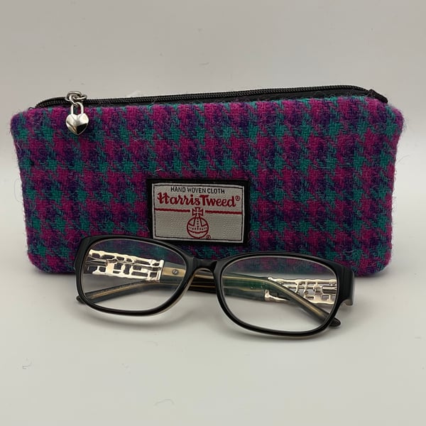 Harris Tweed Zipped Soft Glasses Case Handmade Scottish Wool Pouch