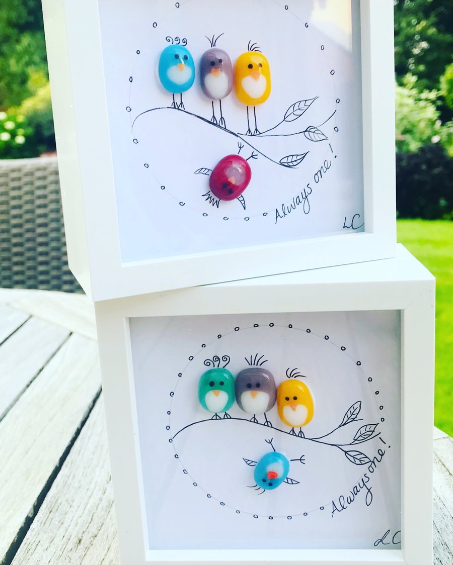 Always one fused glass birds  picture