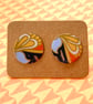 Recycled tin floral pattern disc studs, blue and orange