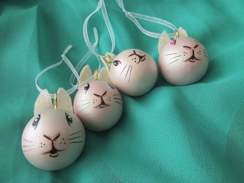 Bunny Rabbit Christmas Tree Baubles Hanging Decoration x 4