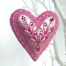 Wool Felt Heart, Embroidered Heart Ornament
