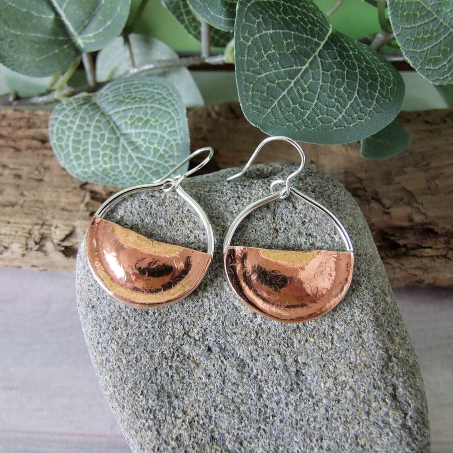 Earrings, Sterling Silver and Copper Hoops