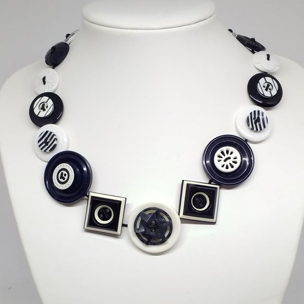 Black and White Fancy Button Necklace