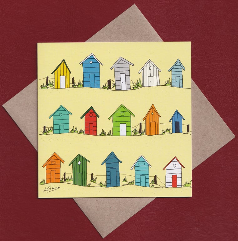 Greetings card - blank inside - beach huts 