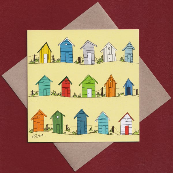 Greetings card - blank inside - beach huts 