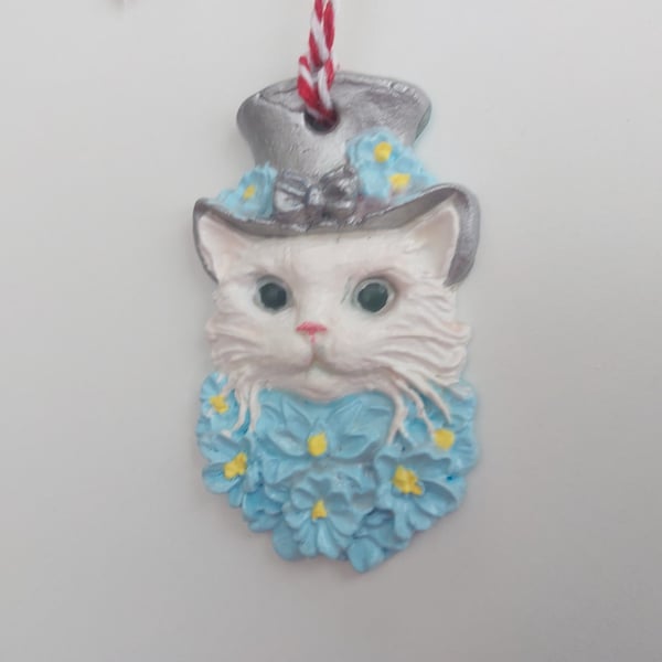 Cat With Top Hat Christmas Tree, Hanging Decoration 