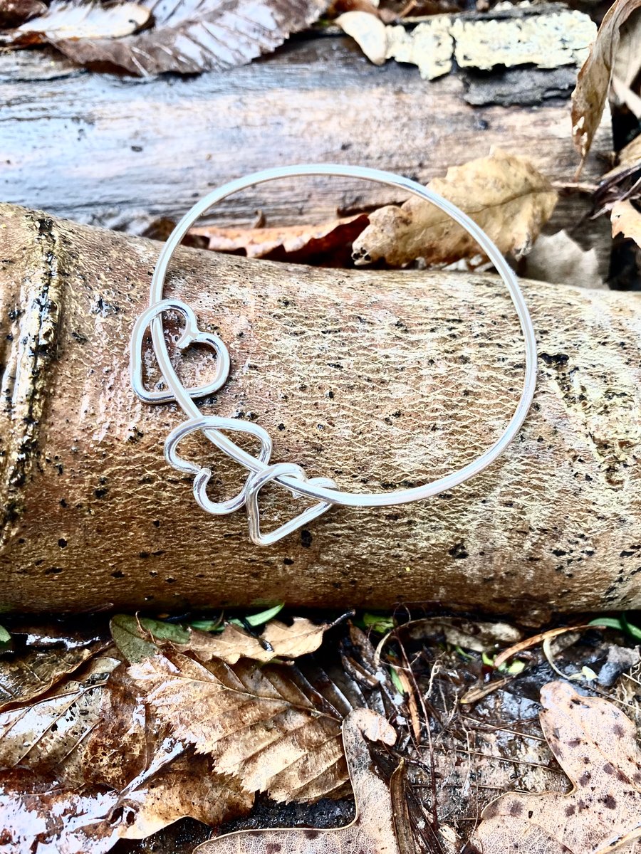 Heart charm silver bangle - I love you  - charm