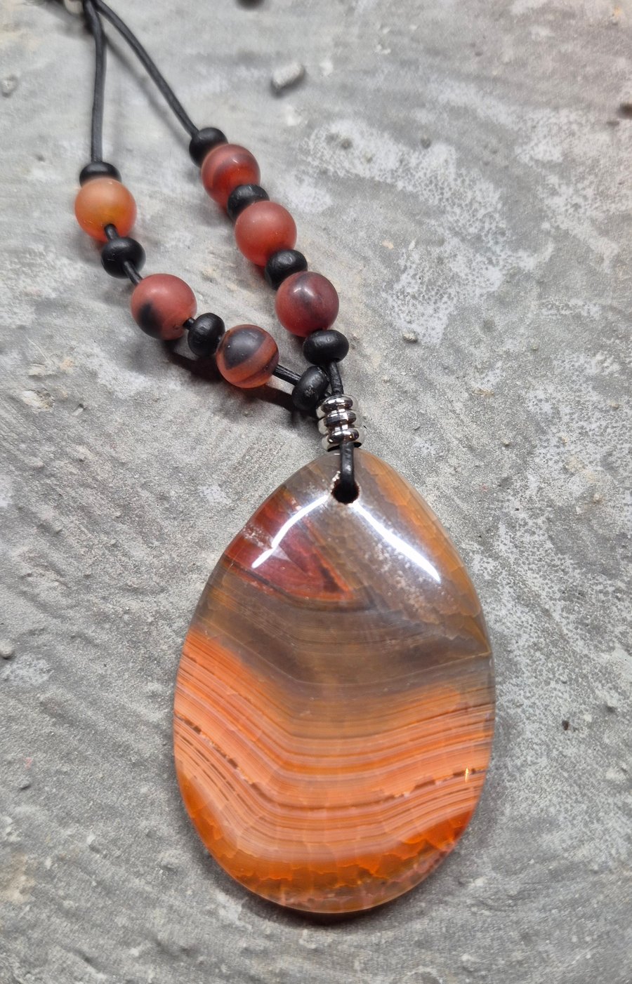 Red Stripes Onyx Agate Teardrop Pendant