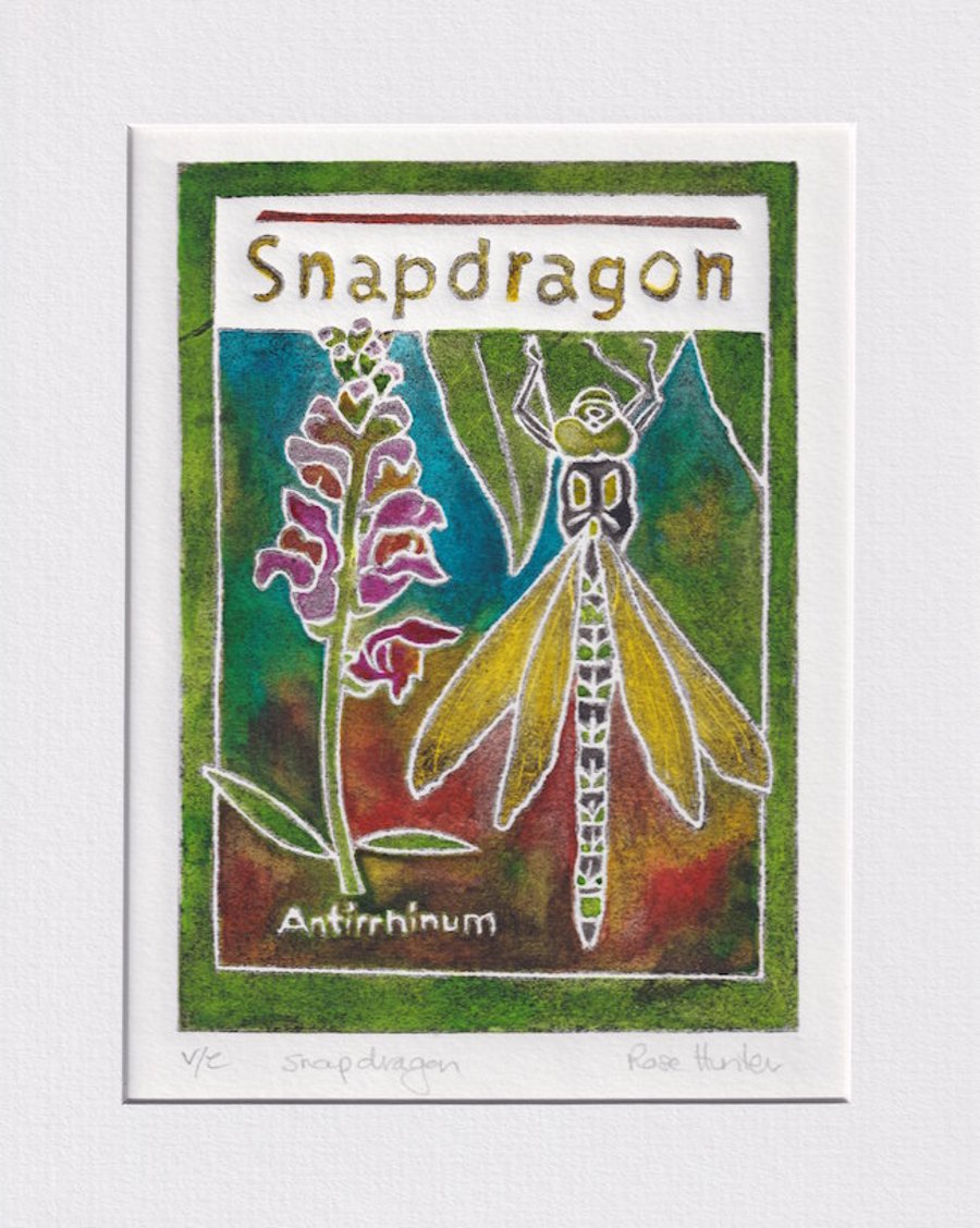 Snapdragon - original hand painted lino print 003