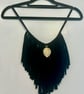 Upcycled Black Boho Goth Statement Necklace with Gold Leaf Pendant