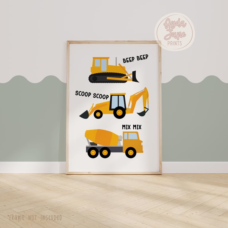 Construction wall art, Kids Playroom Decor, Boys Bedroom Wall Art, digger print