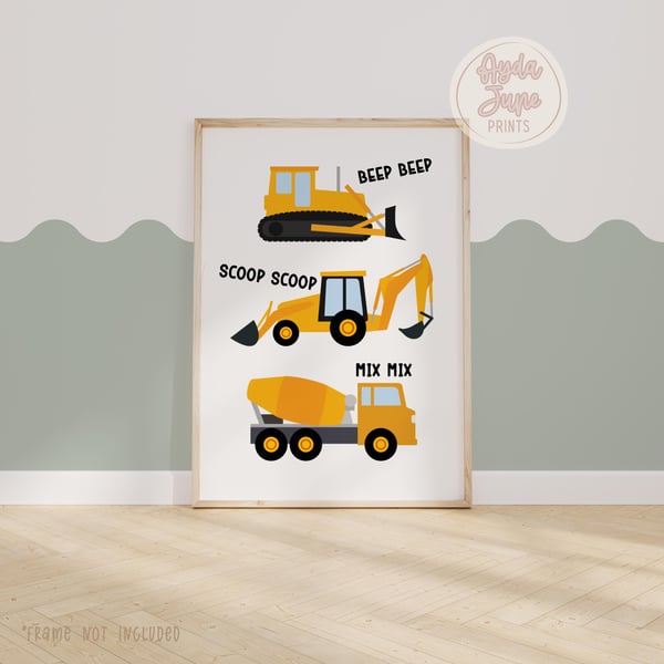 Construction wall art, Kids Playroom Decor, Boys Bedroom Wall Art, digger print