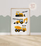Construction wall art, Kids Playroom Decor, Boys Bedroom Wall Art, digger print