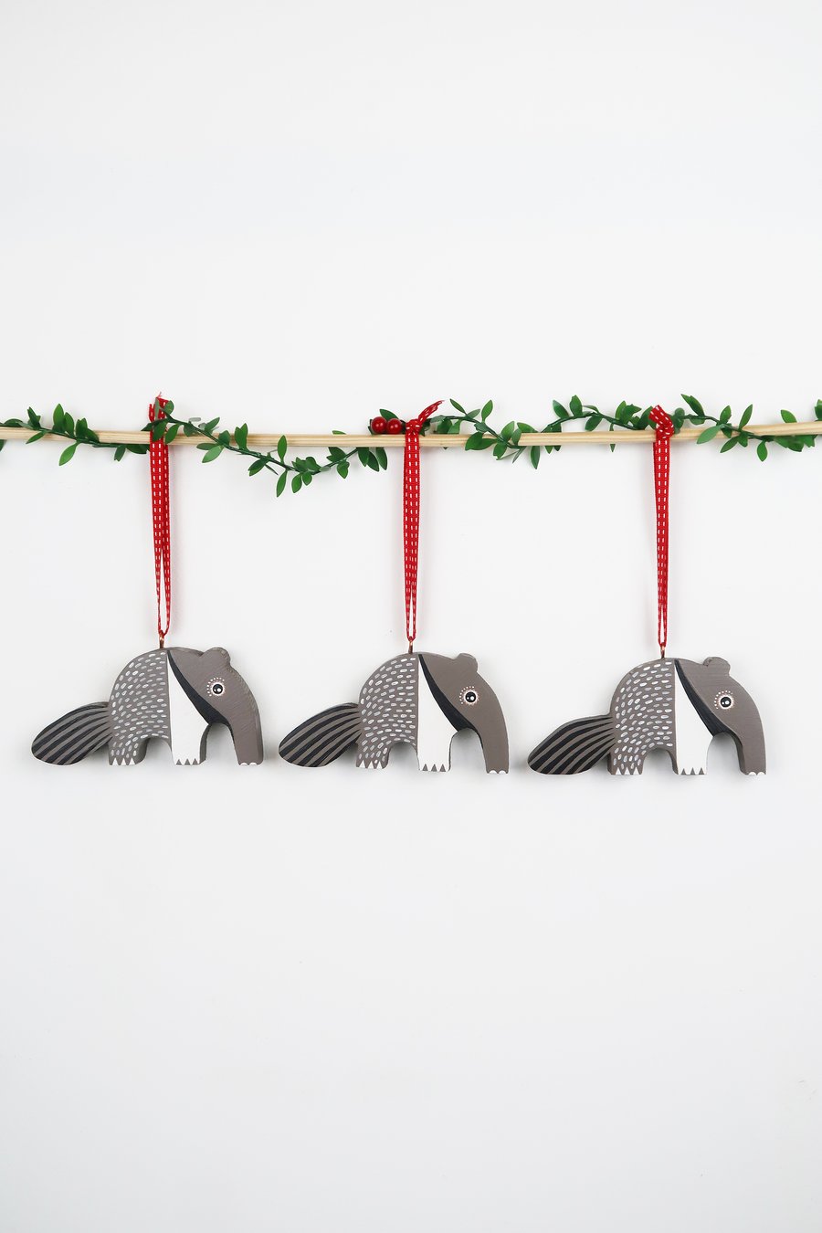 anteater christmas tree hanging decoration, set of 3 cute stocking fillers