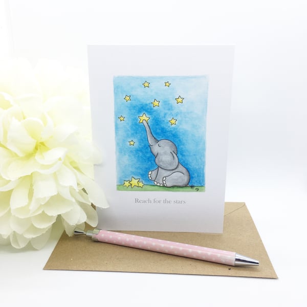 Reach for the stars 'Ellie' Elephant Card - Blank