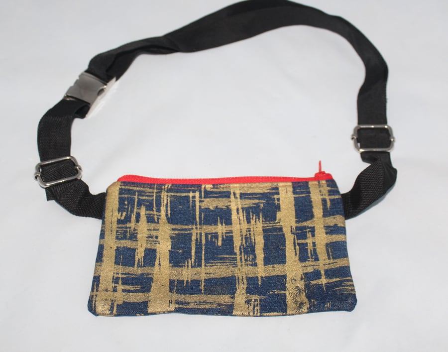 Handmade  bag, festival bag, Eco hip belt bag,abstract check hand print,gift