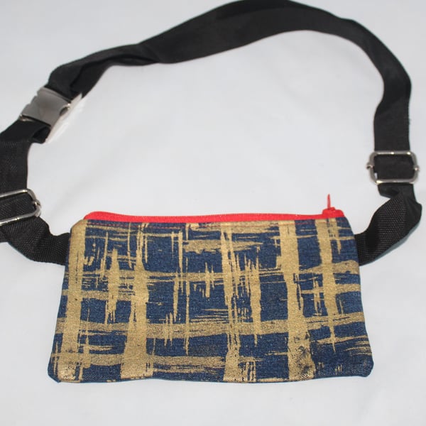 Handmade  bag, festival bag, Eco hip belt bag,abstract check hand print,gift