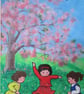 Little Girls Playing In The Spring. Original art on canvas - Image 1