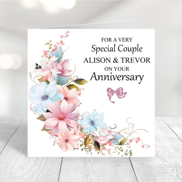 Delicate Blooms Personalised Wedding Anniversary Card