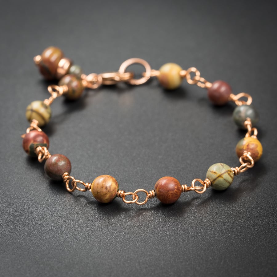 Natural Picasso jasper and copper handmade copper gemstone link , Pisces jewelry