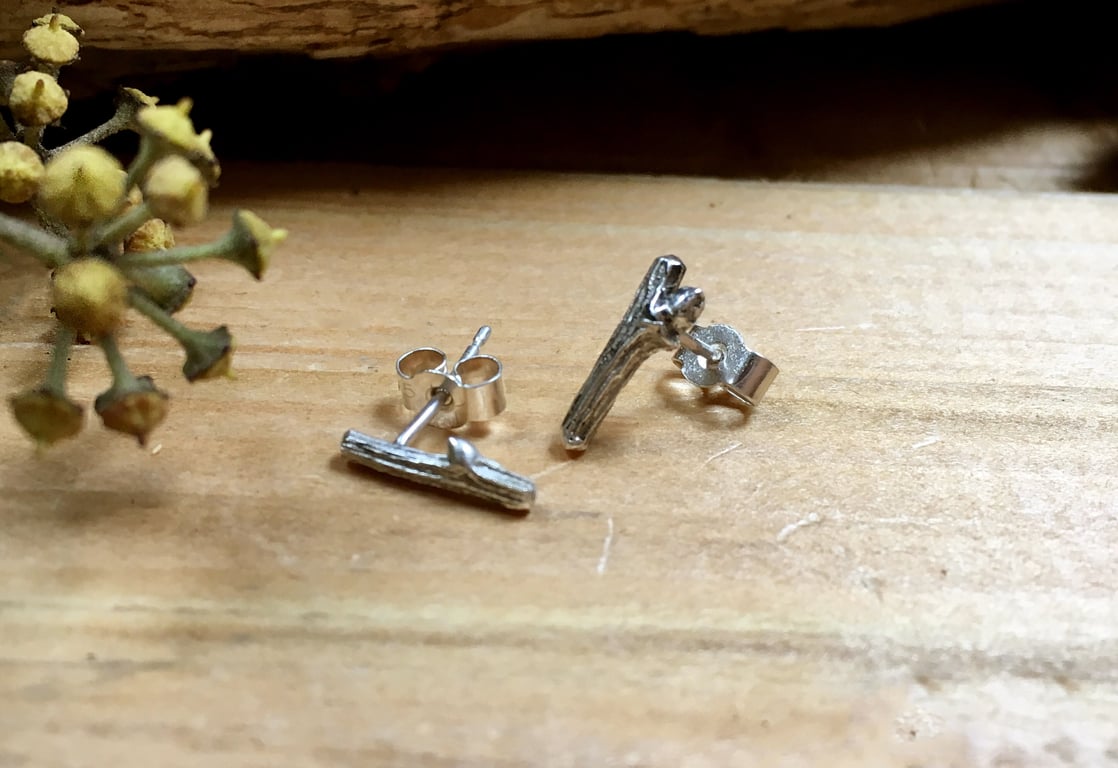 Handmade Silver Twig Stud Earrings