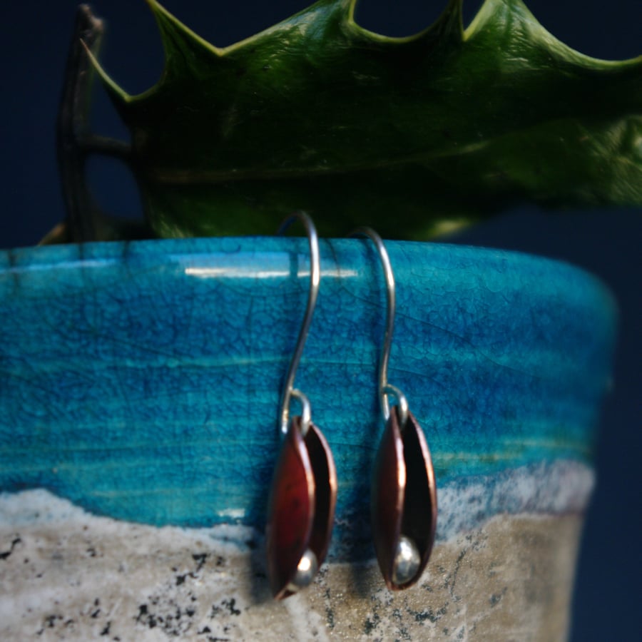 Copper Seed Pod Dangle Earrings