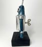 Handbuilt Ceramic Robot Figurine: Turquoise & Silver 'Wobot' - Image 4
