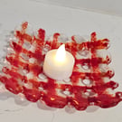 Fused Glass small  square decorative bowl - red grid