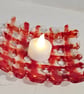 Fused Glass small  square decorative bowl - red grid
