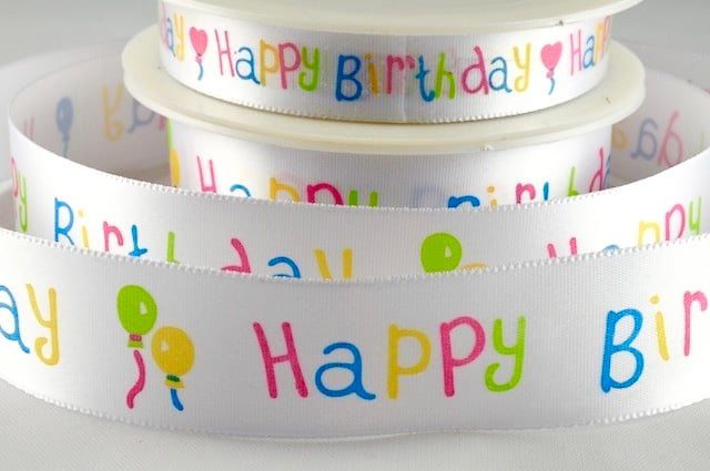Happy Birthday satin celebration cake ribbon 25mm x 2 metres 