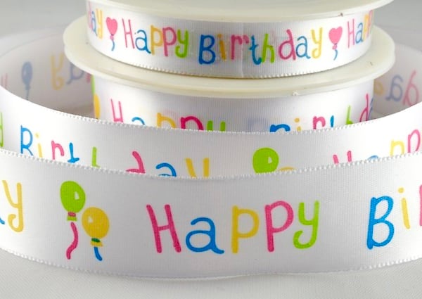 Happy Birthday satin celebration cake ribbon 25mm x 2 metres 