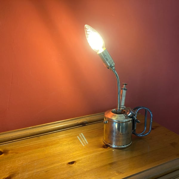 Steampunk Table Lamp, Repurposed Antique Brass Blowlamp