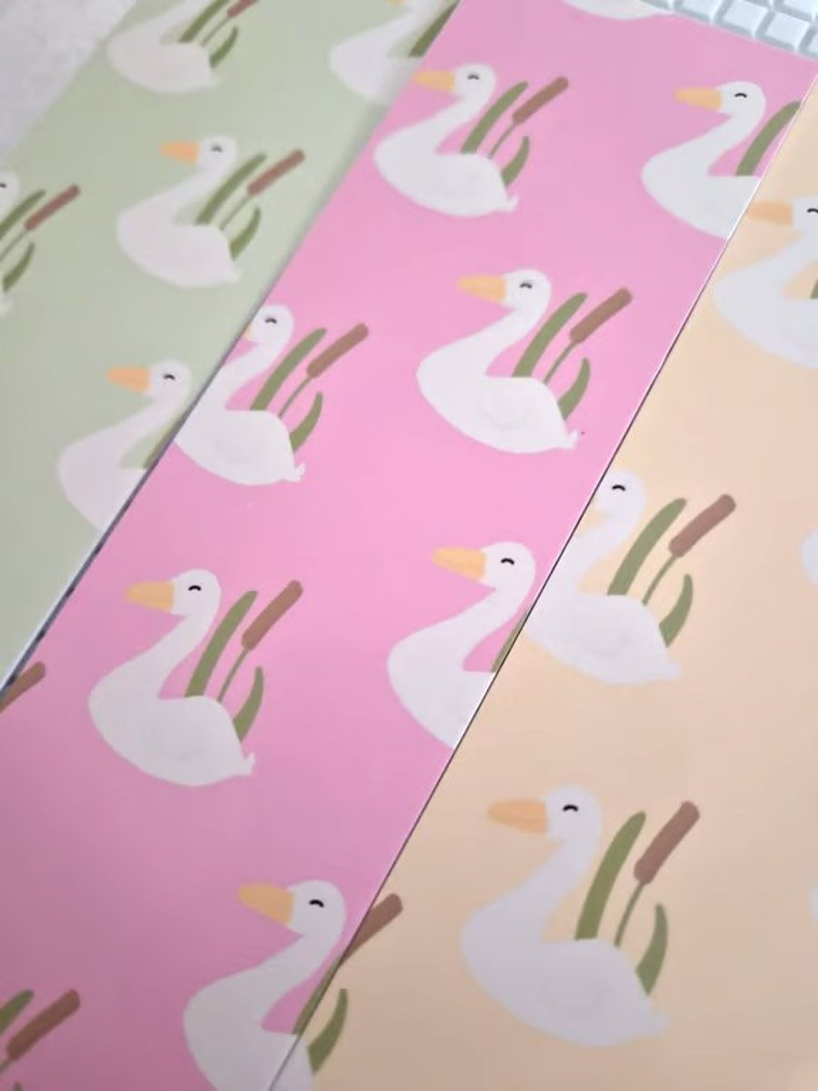 'Secluded Swan' Bookmarks pink, yellow, green 