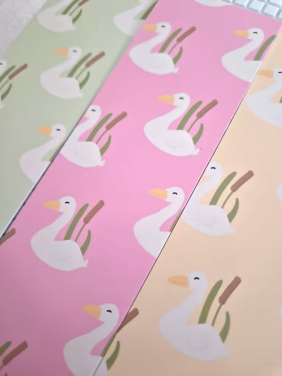 'Secluded Swan' Bookmarks pink, yellow, green 
