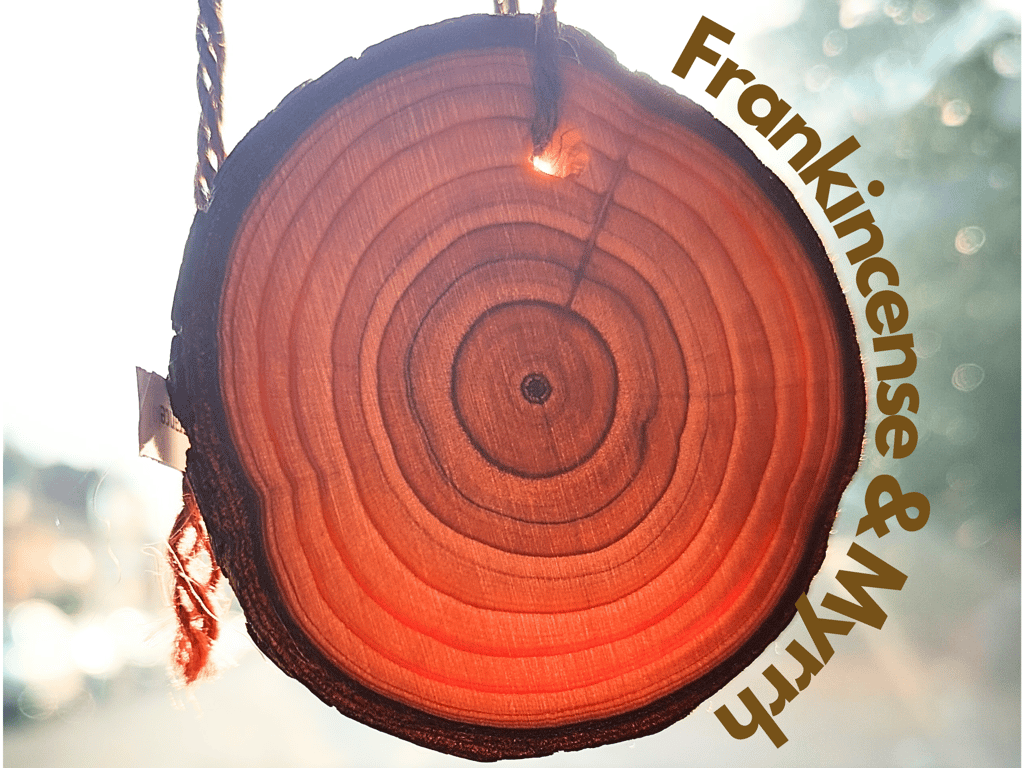 Frankincense & Myrrh Car Air Freshener. Wooden slice with long-lasting fragrance