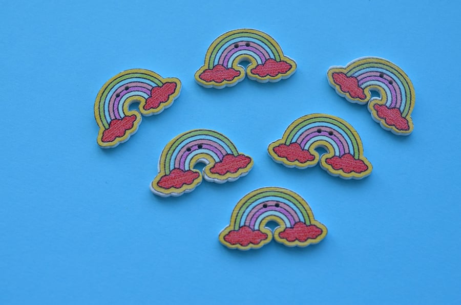 Wooden Rainbow Buttons Yellow Outline 6pk 30x17mm Weather (R4)