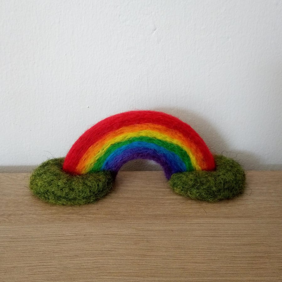 Flatpack Rainbow - felted rainbow with grassy stand - postable gift