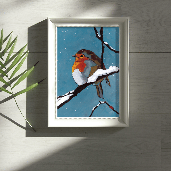 Robin In Snow - Original Art Print