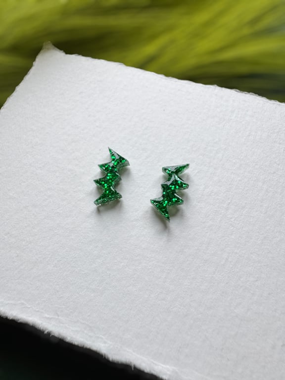 Green Glitter Acrylic Climber Stud Earrings