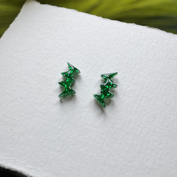 Green Glitter Acrylic Climber Stud Earrings