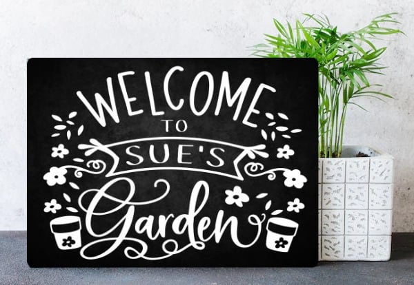 PERSONALISED Chalk Style Welcome Garden Metal Wall Sign Gift Present