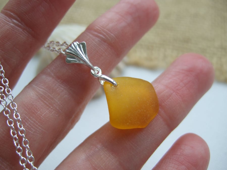 Yellow sea glass pendant, yellow beach glass necklace, Spanish sea glass