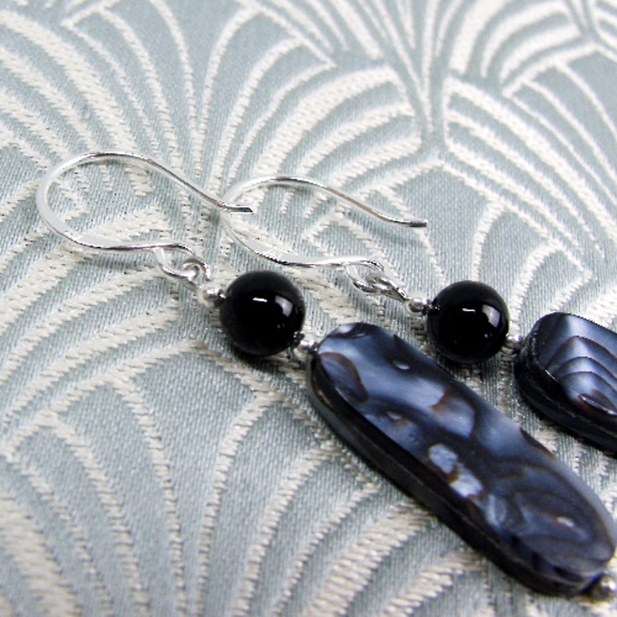Black Earring Jewellery, Grey & Black Long Earrings, Dangle Earrings CC26